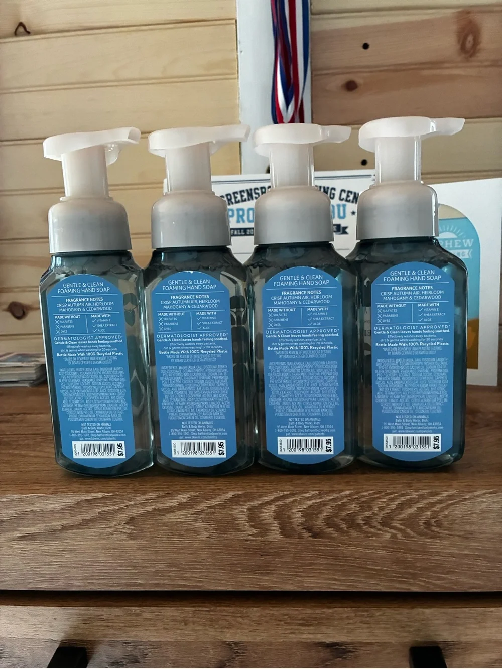 Bath & Body Works Flannel Foaming Hand Soap — Teal Blue Bottles (Set of 4)